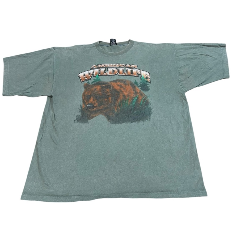 VTG 90s American Wildlife Grizzley Bear Shirt Size XL Nature Green